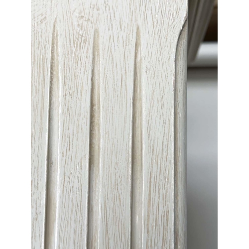 202 - ARMOIRE, French style grey painted with two panelled doors enclosing hanging space above four drawer... 