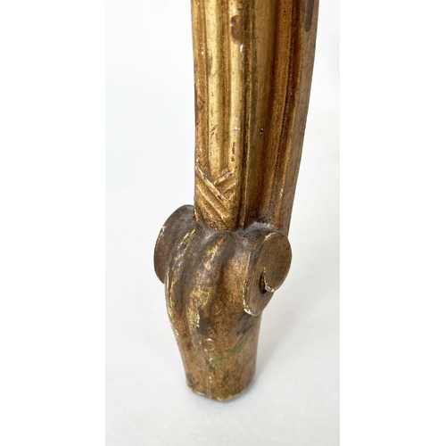 203 - WINDOW SEAT, late 19th century French Louis XVI style giltwood with cane seat and carved tapering su... 