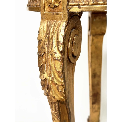 203 - WINDOW SEAT, late 19th century French Louis XVI style giltwood with cane seat and carved tapering su... 