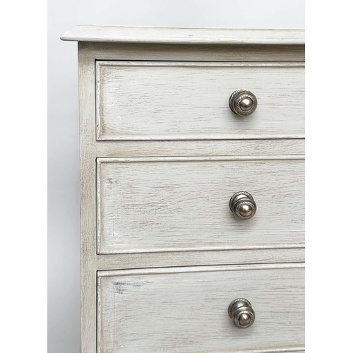 206 - LOW CHEST, Georgian style grey painted with nine drawers and bracket supports, 152cm x 43cm x 67cm H... 