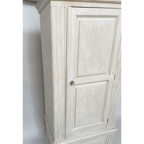 208 - ARMOIRE, French style grey painted with single panelled door enclosing hanging space above a full wi... 