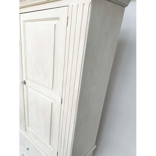 208 - ARMOIRE, French style grey painted with single panelled door enclosing hanging space above a full wi... 