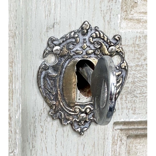 208 - ARMOIRE, French style grey painted with single panelled door enclosing hanging space above a full wi... 