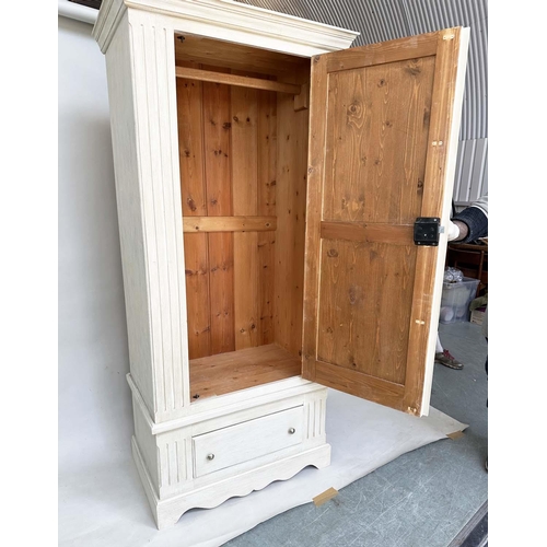 208 - ARMOIRE, French style grey painted with single panelled door enclosing hanging space above a full wi... 
