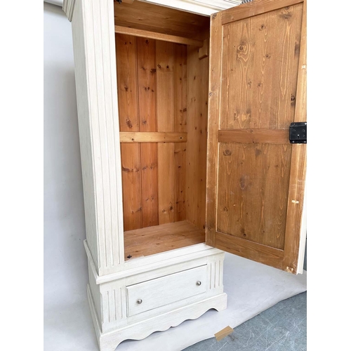 208 - ARMOIRE, French style grey painted with single panelled door enclosing hanging space above a full wi... 