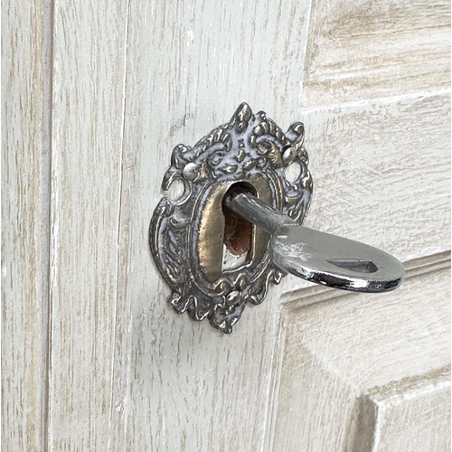 208 - ARMOIRE, French style grey painted with single panelled door enclosing hanging space above a full wi... 