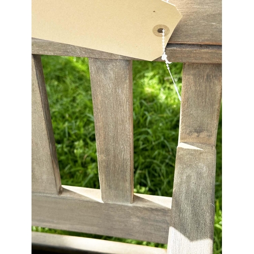214 - GARDEN BENCH, weathered teak with lattice back and slatted seat, jointed and dowelled, 160cm W.