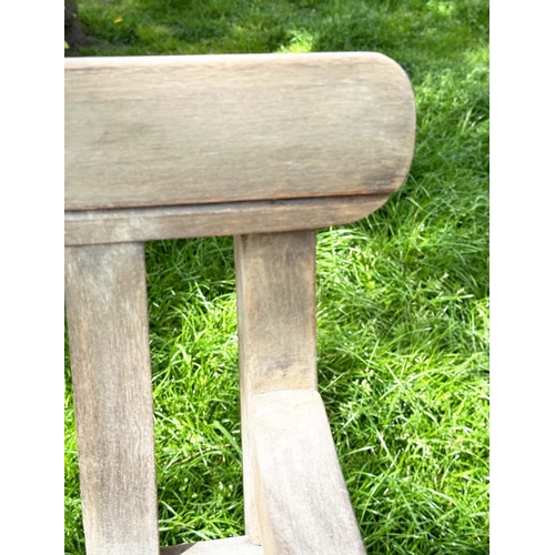 214 - GARDEN BENCH, weathered teak with lattice back and slatted seat, jointed and dowelled, 160cm W.