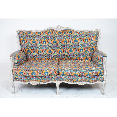 222 - CANAPE, Louis XV style white painted in floral patterned upholstery, 93cm H x 141cm.