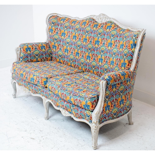 222 - CANAPE, Louis XV style white painted in floral patterned upholstery, 93cm H x 141cm.