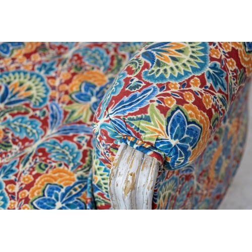 222 - CANAPE, Louis XV style white painted in floral patterned upholstery, 93cm H x 141cm.