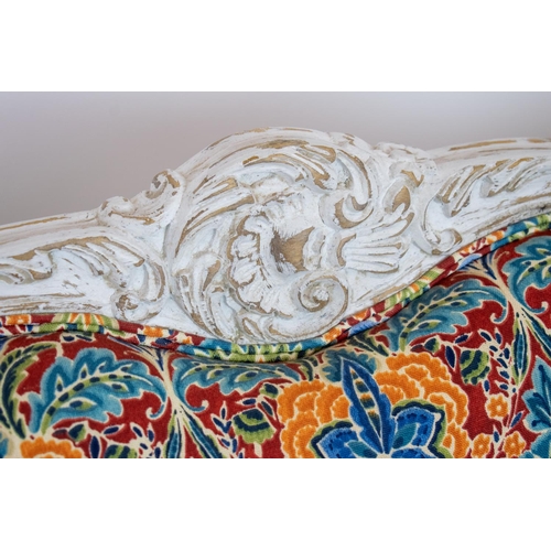 222 - CANAPE, Louis XV style white painted in floral patterned upholstery, 93cm H x 141cm.