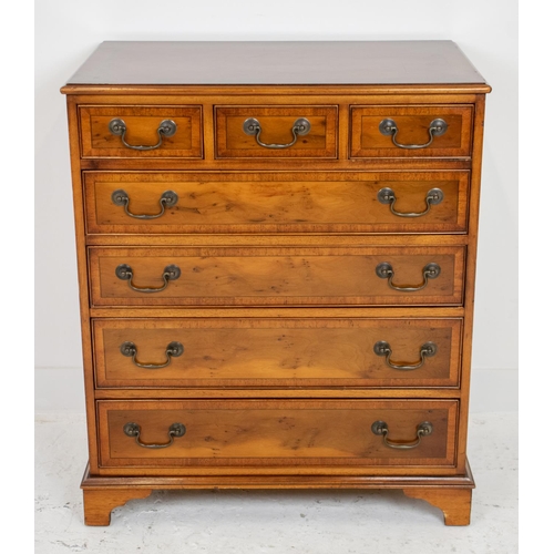 223 - CHEST, Georgian style yewwood with seven drawers and further concealed drawer, 92cm H x 78cm x 48cm.