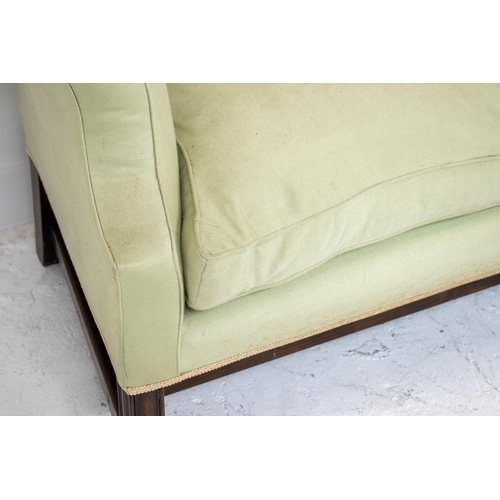 224 - SOFA, George III style mahogany in pale green fabric, 92cm H x 217cm.