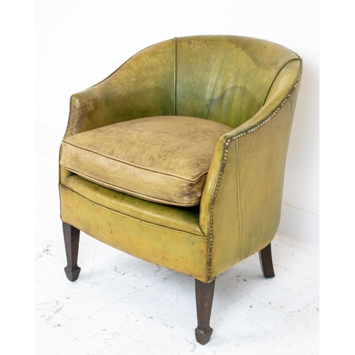 226 - TUB CHAIR, Edwardian in leather with cushion seat, 74cm x 61cm x 65cm.