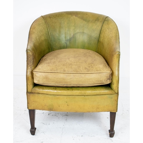 226 - TUB CHAIR, Edwardian in leather with cushion seat, 74cm x 61cm x 65cm.