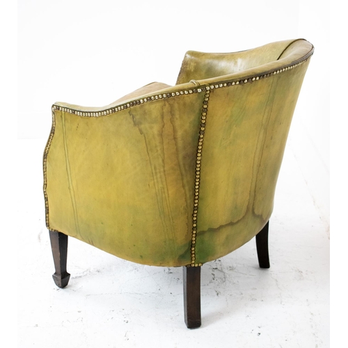 226 - TUB CHAIR, Edwardian in leather with cushion seat, 74cm x 61cm x 65cm.