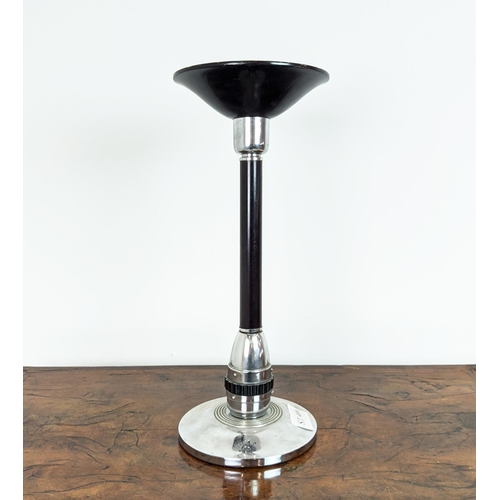233 - TABLE UPLIGHTER, Art Deco polished metal with a black pole, 59cm H x 25cm.