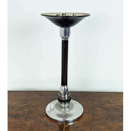 233 - TABLE UPLIGHTER, Art Deco polished metal with a black pole, 59cm H x 25cm.