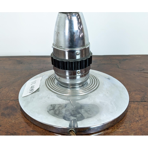 233 - TABLE UPLIGHTER, Art Deco polished metal with a black pole, 59cm H x 25cm.