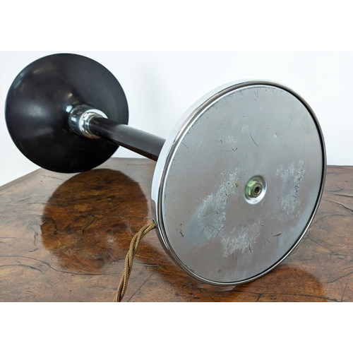 233 - TABLE UPLIGHTER, Art Deco polished metal with a black pole, 59cm H x 25cm.