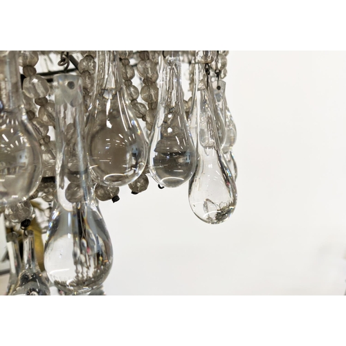 234 - CHANDELIER, tiered with glass droplets approx 40cm x 23cm H.