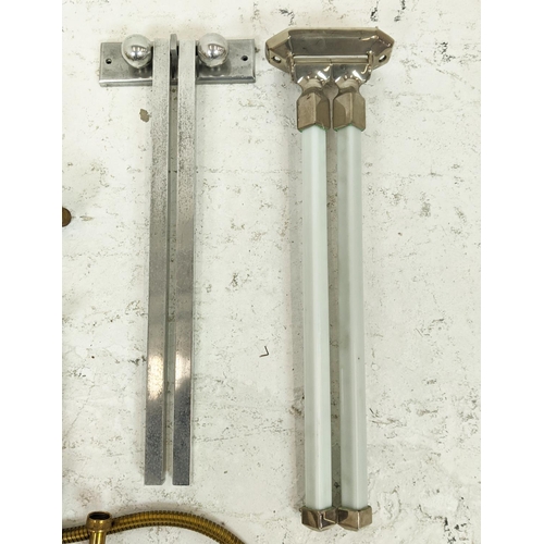 235 - TAPS, brass, French Art Deco design, one pair of basin taps, one mixer tap and a mixer/shower bath t... 