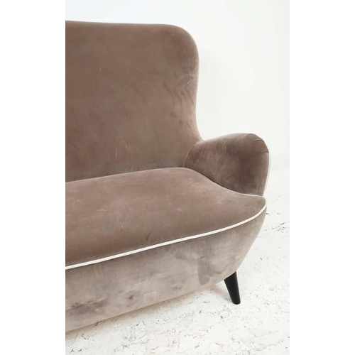 300 - SOFA, 1950s Italian style, with grey velvet upholstery on tapered supports, 130cm W x 96cm H x 90cm ... 