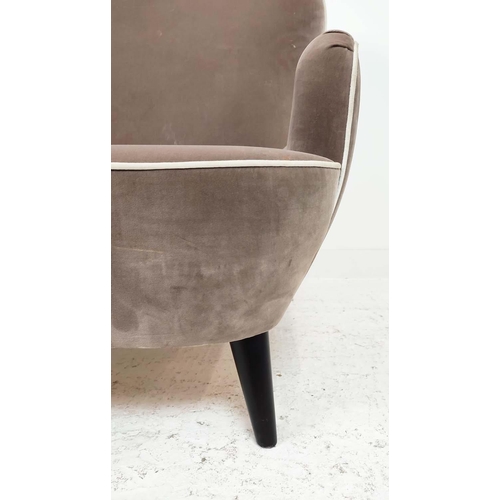 300 - SOFA, 1950s Italian style, with grey velvet upholstery on tapered supports, 130cm W x 96cm H x 90cm ... 