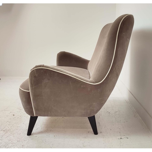 300 - SOFA, 1950s Italian style, with grey velvet upholstery on tapered supports, 130cm W x 96cm H x 90cm ... 