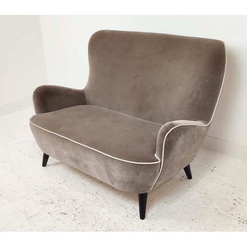 300 - SOFA, 1950s Italian style, with grey velvet upholstery on tapered supports, 130cm W x 96cm H x 90cm ... 