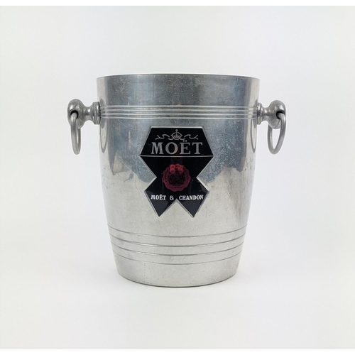 36 - VINTAGE MOET AND CHANDON ALUMINIUM ICE BUCKET, twin handled form, 1980's, 22cm H.