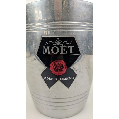 36 - VINTAGE MOET AND CHANDON ALUMINIUM ICE BUCKET, twin handled form, 1980's, 22cm H.