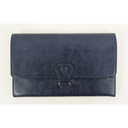 4 - ASPINAL OF LONDON TRAVELLING WALLET, navy blue leather with contrasting suede and fabric lining, fro... 