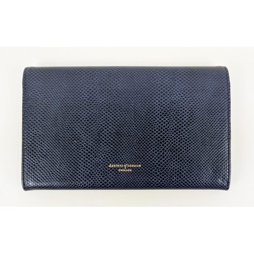 4 - ASPINAL OF LONDON TRAVELLING WALLET, navy blue leather with contrasting suede and fabric lining, fro... 