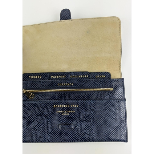 4 - ASPINAL OF LONDON TRAVELLING WALLET, navy blue leather with contrasting suede and fabric lining, fro... 