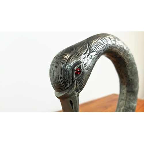 7 - SWAN JARDINERE, French pewter with glass eyes, and liner, 46cm H x 46cm.