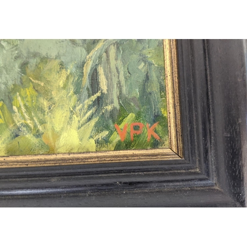 93 - 20TH CENTURY SCHOOL, 'Landscape', oil on board, initialled VPK, 38cm x 48cm, framed.