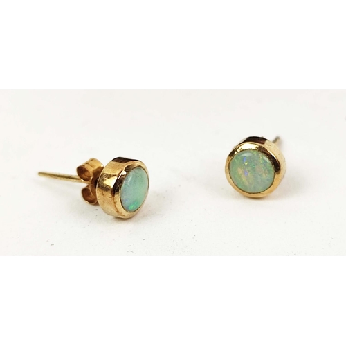 13 - PAIR OF GOLD & OPAL STUD EARINGS, set in 9ct rose gold, plus a pair of 14ct gold and freshwater pear... 