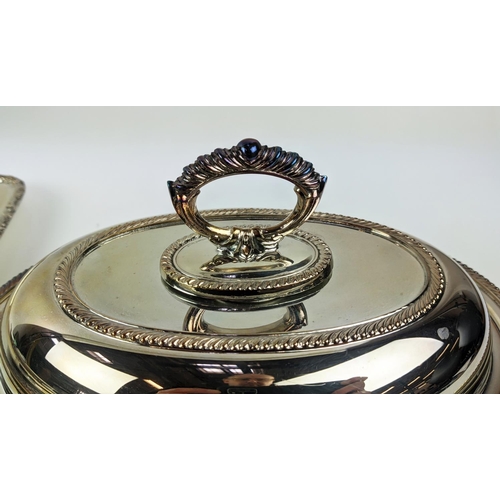 14 - A COLLECTION OF SILVER PLATE, including Victorian tea and coffee service, entree dish, trays, twin h... 