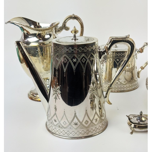 14 - A COLLECTION OF SILVER PLATE, including Victorian tea and coffee service, entree dish, trays, twin h... 