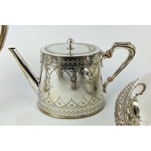 14 - A COLLECTION OF SILVER PLATE, including Victorian tea and coffee service, entree dish, trays, twin h... 