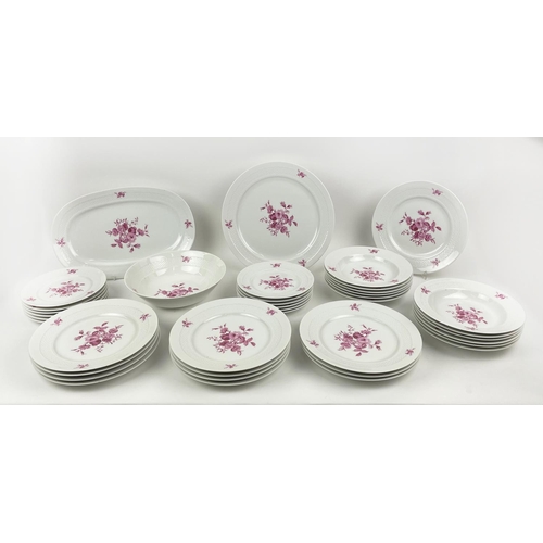 15 - SUPPER SERVICE, European porcelain, Hutschen Reuther with rose pink flowers and sprig sprays, twelve... 