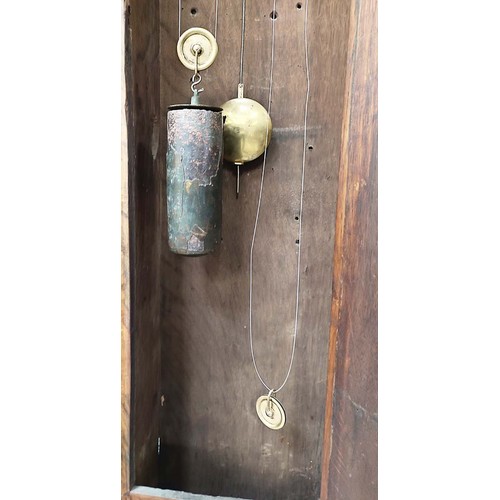 181 - EARLY 18TH CENTURY ‘R. HAUGHTIN’ EIGHT DAY LONGCASE CLOCK, walnut, 11 inch brass dial with gilt span... 