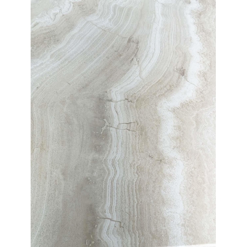 199 - TRAVERTINE LOW TABLE, 1970's Italian travertine marble square with plinth support, 100cm x 100cm x 4... 