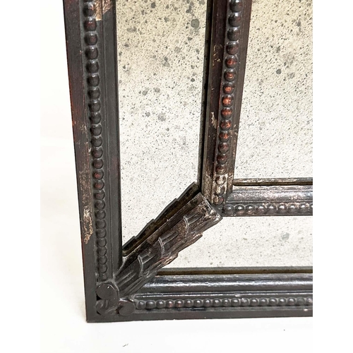 201 - WALL MIRROR, Italian antiqued silvered carved wood rectangular with cushion marginal beaded frame, 1... 