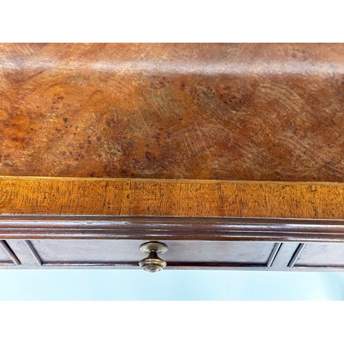 230 - HALL TABLE, George III design burr walnut and crossbanded with four frieze drawers, 126cm x 32cm x 7... 