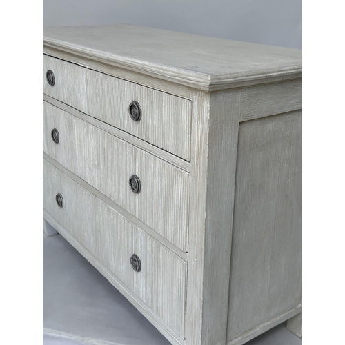 200 - GUSTAVIAN STYLE COMMODE, 19th century Continental grey painted with four drawers and tapering suppor... 