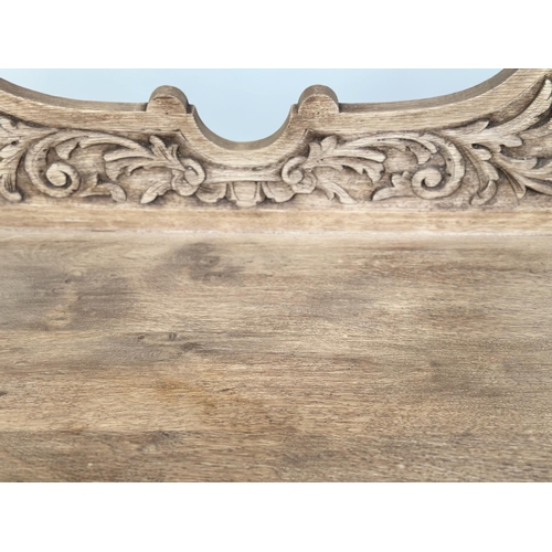210 - HALL SEAT, 19th century oak with carved back and arms and cabriole supports, 85cm H x 143cm W x 49cm... 