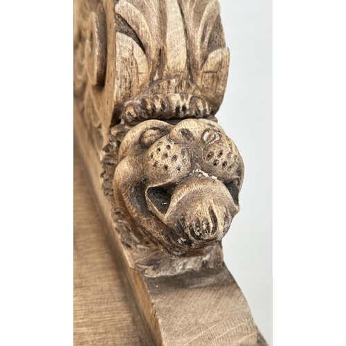 210 - HALL SEAT, 19th century oak with carved back and arms and cabriole supports, 85cm H x 143cm W x 49cm... 
